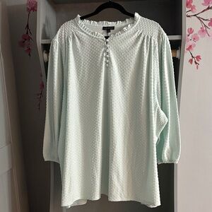 Lane Bryant Mint Green Swiss Dot Ruffle-Neck Blouse